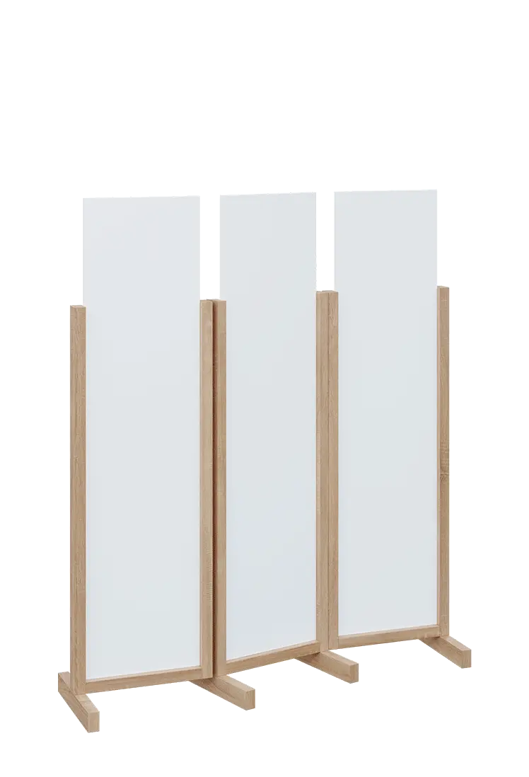 ATMOSFERE LINE 116, dřevěný 3-dílný paraván, mobilní, výška 1600 mm, rám dub bardolino, výplň bílá