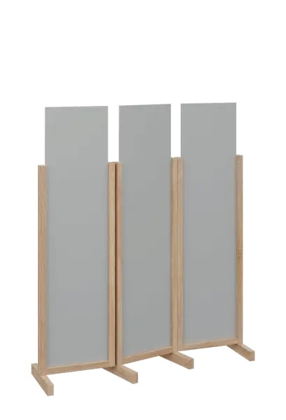 ATMOSFERE LINE 116, dřevěný 3-dílný paraván, mobilní, výška 1600 mm, rám dub bardolino, výplň šedá