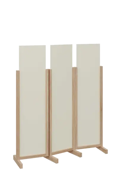 ATMOSFERE LINE 116, dřevěný 3-dílný paraván, mobilní, výška 1600 mm, rám dub bardolino, výplň smetanová