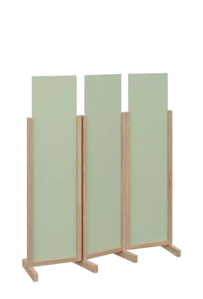 ATMOSFERE LINE 116, dřevěný 3-dílný paraván, mobilní, výška 1600 mm, rám dub bardolino, výplň šedo-zelinkavá