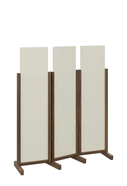 ATMOSFERE LINE 116, dřevěný 3-dílný paraván, mobilní, výška 1600 mm, rám ořech královský, výplň smetanová