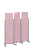 ATMOSFERE LINE 116, dřevěný 3-dílný paraván, mobilní, výška 1600 mm, rám šedá, výplň pastelově růžov