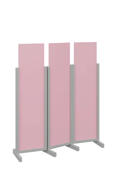 ATMOSFERE LINE 116, dřevěný 3-dílný paraván, mobilní, výška 1600 mm, rám šedá, výplň pastelově růžová