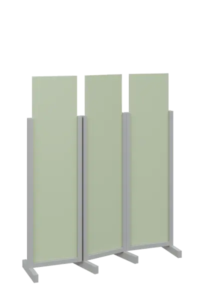 ATMOSFERE LINE 116, dřevěný 3-dílný paraván, mobilní, výška 1600 mm, rám šedá, výplň šedo-zelinkavá