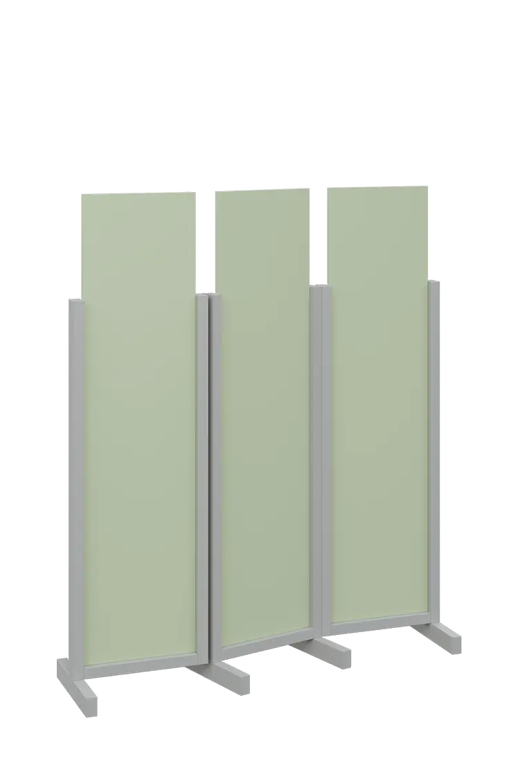 ATMOSFERE LINE 116, dřevěný 3-dílný paraván, mobilní, výška 1600 mm, rám šedá, výplň šedo-zelinkavá