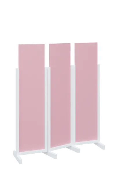 ATMOSFERE LINE 116, dřevěný 3-dílný paraván, mobilní, výška 1600 mm, rám bílá, výplň pastelově růžová