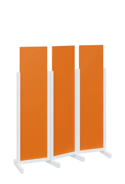 ATMOSFERE LINE 116, dřevěný 3-dílný paraván, mobilní, výška 1600 mm, rám bílá, výplň pomeranč