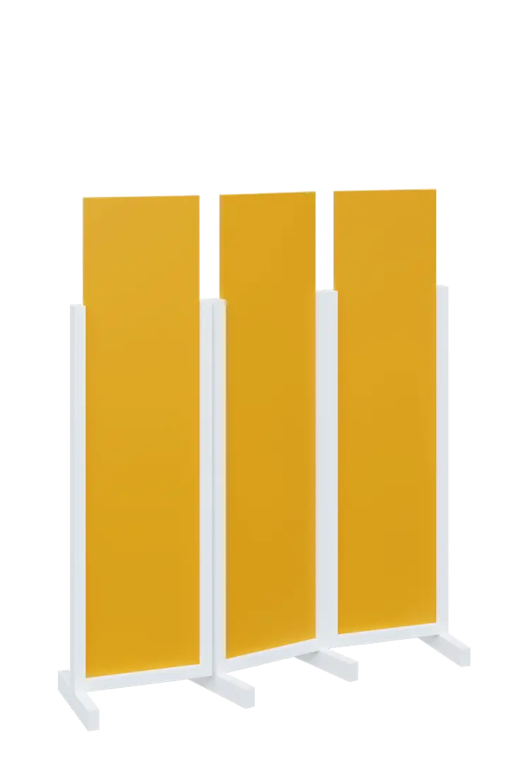 ATMOSFERE LINE 116, dřevěný 3-dílný paraván, mobilní, výška 1600 mm, rám bílá, výplň žlutá odio