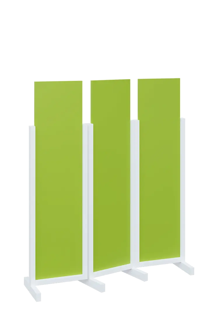ATMOSFERE LINE 116, dřevěný 3-dílný paraván, mobilní, výška 1600 mm, rám bílá, výplň jarní zeleň
