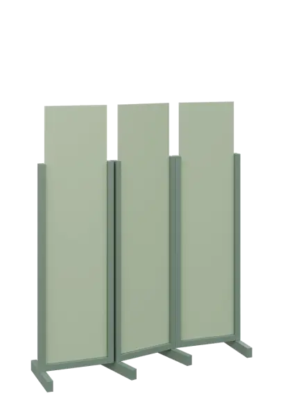 ATMOSFERE LINE 116, dřevěný 3-dílný paraván, mobilní, výška 1600 mm, rám industrial green, výplň pistáciově zelená