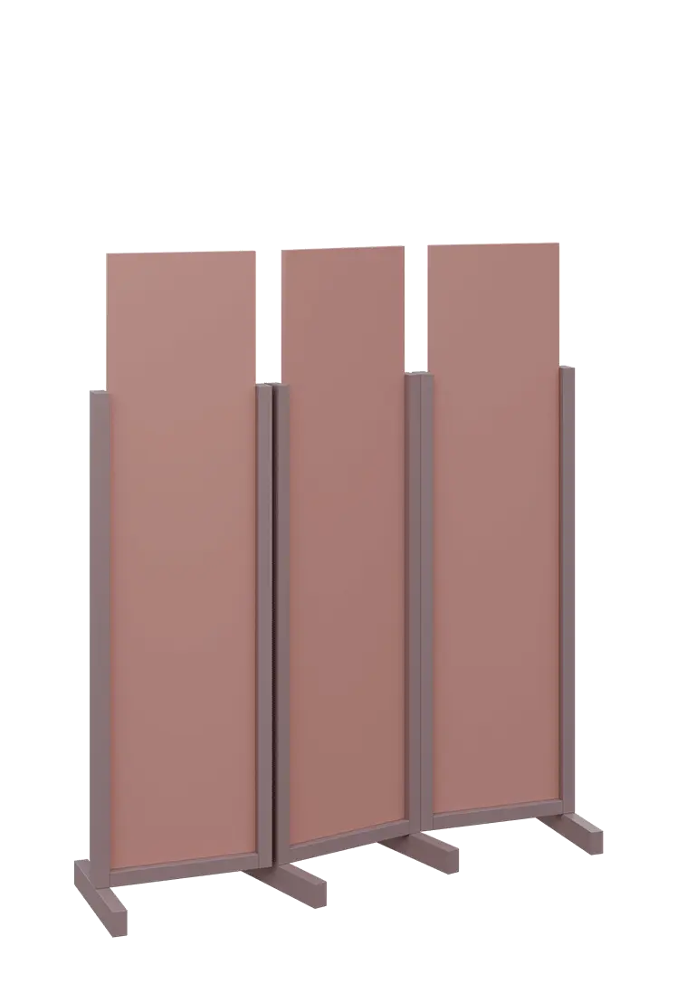 ATMOSFERE LINE 116, dřevěný 3-dílný paraván, mobilní, výška 1600 mm, rám sandy lilac, výplň antická růžová