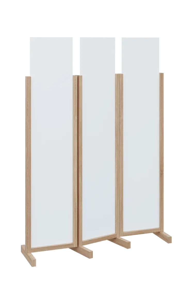 ATMOSFERE LINE 119, dřevěný 3-dílný paraván, mobilní, výška 1900 mm, rám dub bardolino, výplň bílá