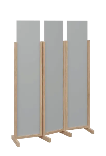 ATMOSFERE LINE 119, dřevěný 3-dílný paraván, mobilní, výška 1900 mm, rám dub bardolino, výplň šedá