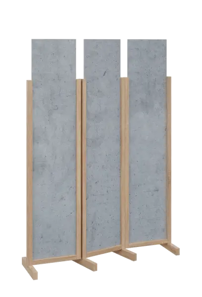 ATMOSFERE LINE 119, dřevěný 3-dílný paraván, mobilní, výška 1900 mm, rám dub bardolino, výplň beton šedý