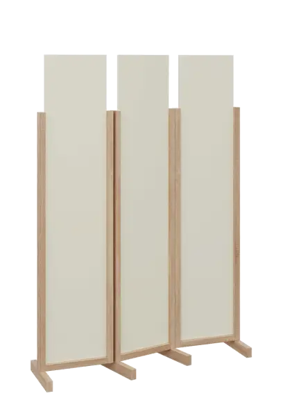 ATMOSFERE LINE 119, dřevěný 3-dílný paraván, mobilní, výška 1900 mm, rám dub bardolino, výplň smetanová