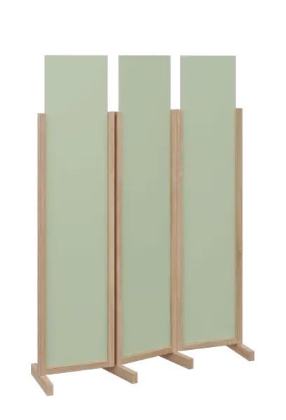 ATMOSFERE LINE 119, dřevěný 3-dílný paraván, mobilní, výška 1900 mm, rám dub bardolino, výplň šedo-zelinkavá