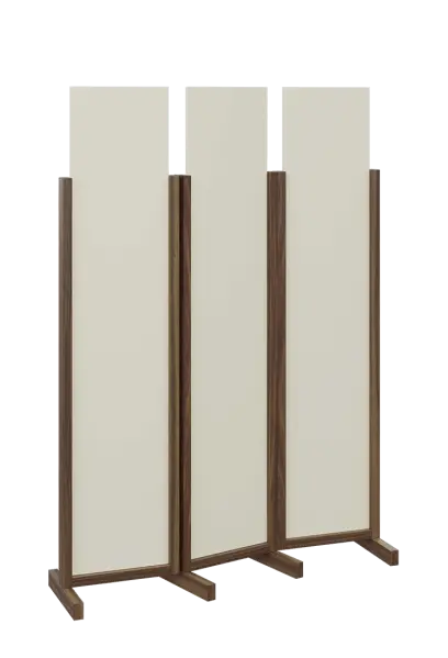 ATMOSFERE LINE 119, dřevěný 3-dílný paraván, mobilní, výška 1900 mm, rám ořech královský, výplň smetanová