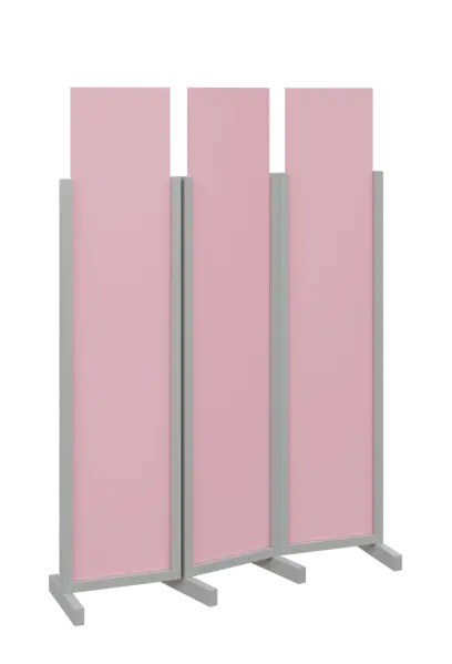 ATMOSFERE LINE 119, dřevěný 3-dílný paraván, mobilní, výška 1900 mm, rám šedá, výplň pastelově růžová