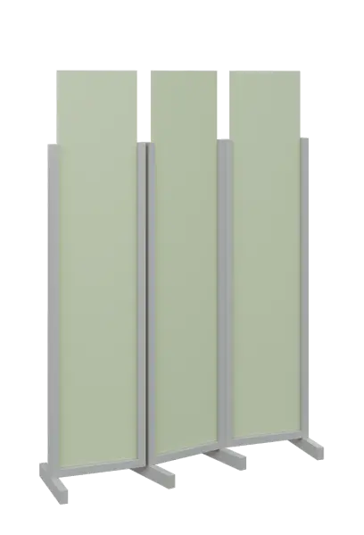ATMOSFERE LINE 119, dřevěný 3-dílný paraván, mobilní, výška 1900 mm, rám šedá, výplň šedo-zelinkavá