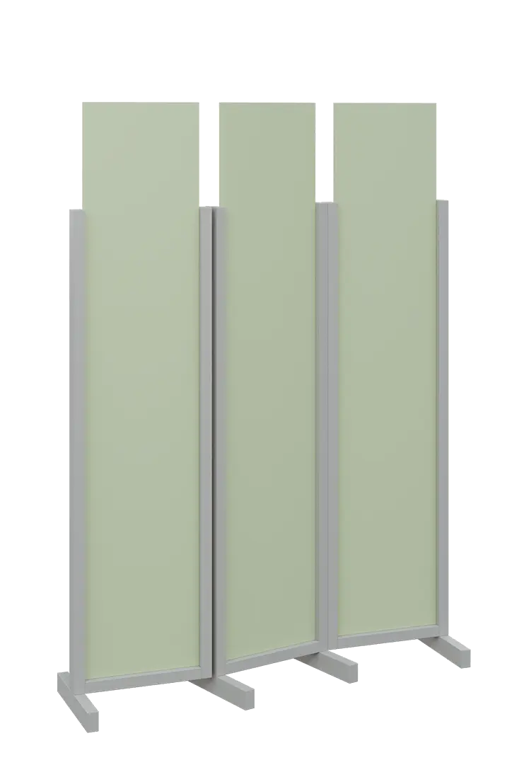 ATMOSFERE LINE 119, dřevěný 3-dílný paraván, mobilní, výška 1900 mm, rám šedá, výplň šedo-zelinkavá