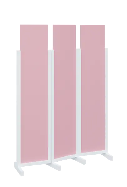 ATMOSFERE LINE 119, dřevěný 3-dílný paraván, mobilní, výška 1900 mm, rám bílá, výplň pastelově růžová