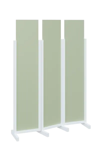 ATMOSFERE LINE 119, dřevěný 3-dílný paraván, mobilní, výška 1900 mm, rám bílá, výplň šedo-zelinkavá