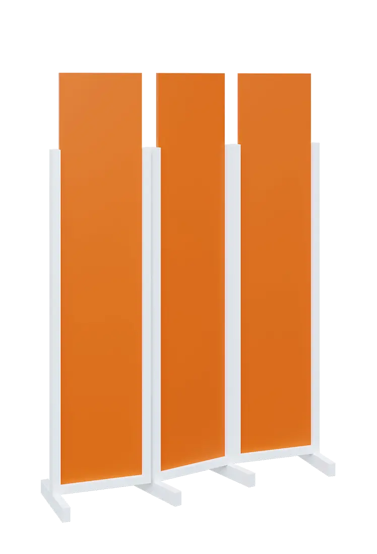 ATMOSFERE LINE 119, dřevěný 3-dílný paraván, mobilní, výška 1900 mm, rám bílá, výplň pomeranč