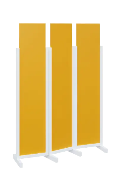 ATMOSFERE LINE 119, dřevěný 3-dílný paraván, mobilní, výška 1900 mm, rám bílá, výplň žlutá odio