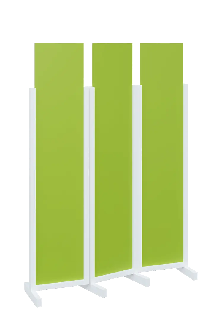 ATMOSFERE LINE 119, dřevěný 3-dílný paraván, mobilní, výška 1900 mm, rám bílá, výplň jarní zeleň