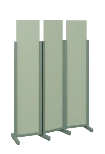 ATMOSFERE LINE 119, dřevěný 3-dílný paraván, mobilní, výška 1900 mm, rám industrial green, výplň pistáciově zelená