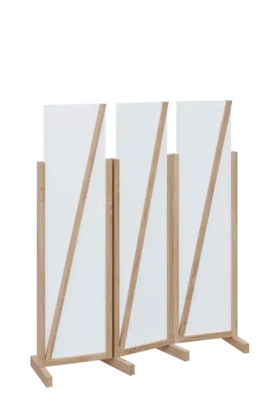 ATMOSFERE LINE 216, dřevěný 3-dílný paraván, mobilní, výška 1600 mm, rám dub bardolino, výplň bílá