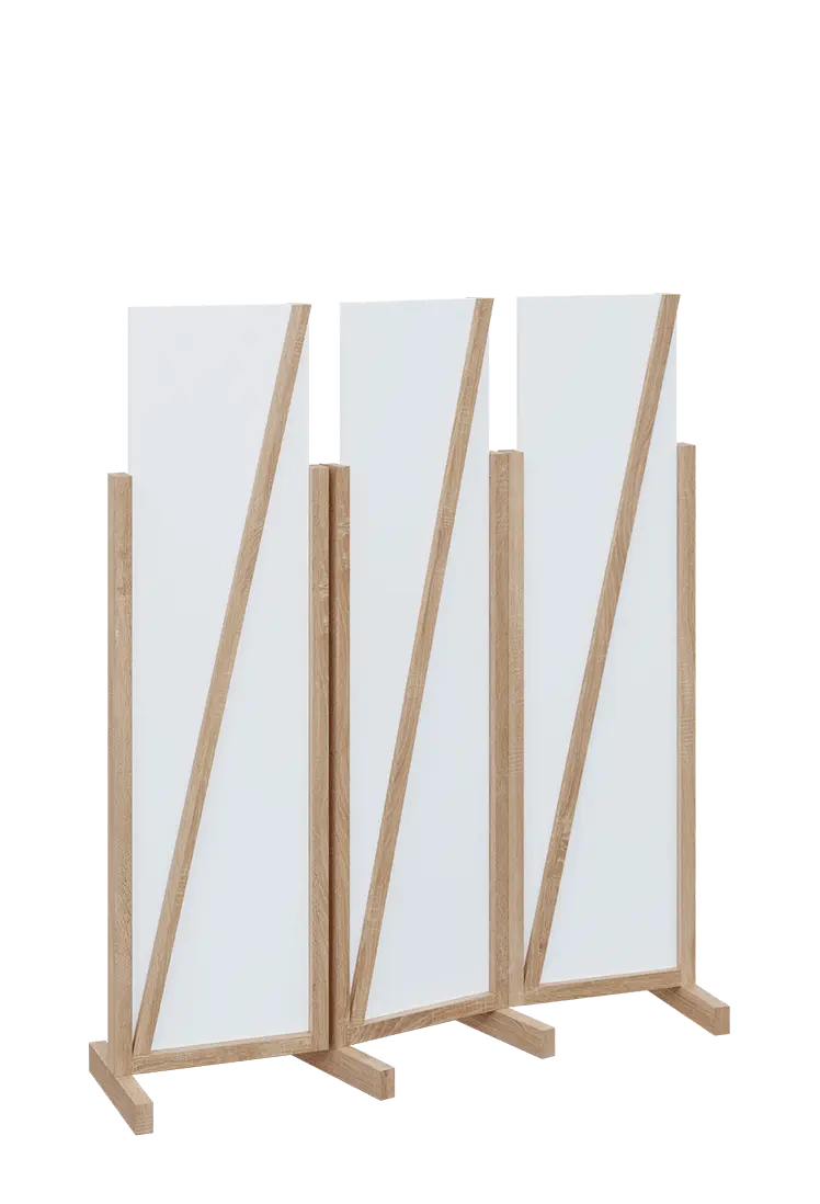 ATMOSFERE LINE 216, dřevěný 3-dílný paraván, mobilní, výška 1600 mm, rám dub bardolino, výplň bílá