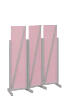 ATMOSFERE LINE 216, dřevěný 3-dílný paraván, mobilní, výška 1600 mm, rám šedá, výplň pastelově růžov