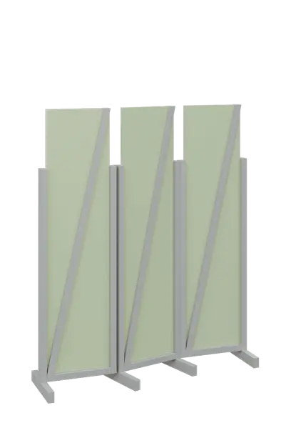 ATMOSFERE LINE 216, dřevěný 3-dílný paraván, mobilní, výška 1600 mm, rám šedá, výplň šedo-zelinkavá