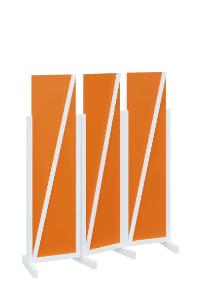 ATMOSFERE LINE 216, dřevěný 3-dílný paraván, mobilní, výška 1600 mm, rám bílá, výplň pomeranč