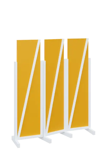 ATMOSFERE LINE 216, dřevěný 3-dílný paraván, mobilní, výška 1600 mm, rám bílá, výplň žlutá odio