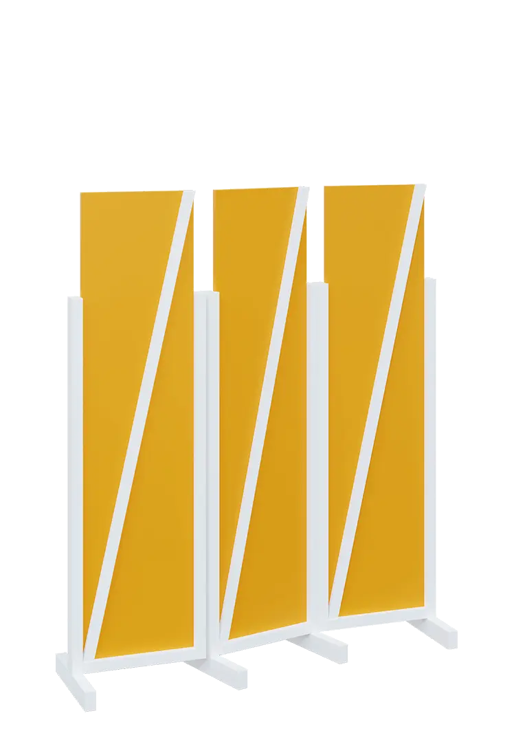 ATMOSFERE LINE 216, dřevěný 3-dílný paraván, mobilní, výška 1600 mm, rám bílá, výplň žlutá odio