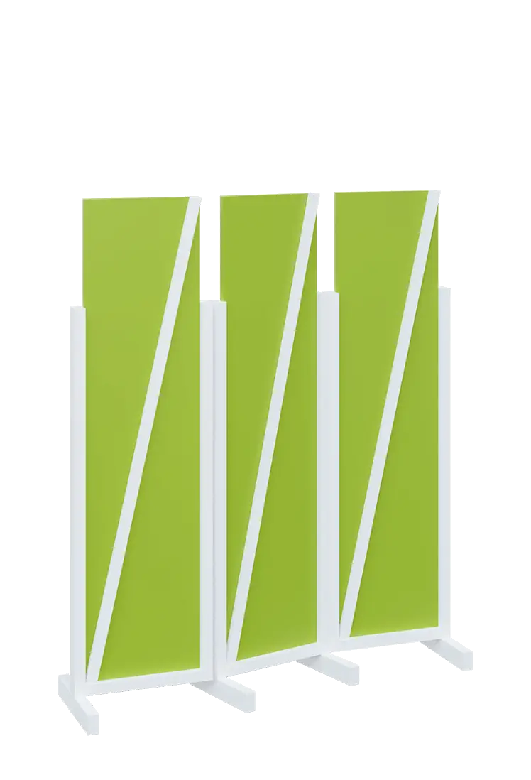 ATMOSFERE LINE 216, dřevěný 3-dílný paraván, mobilní, výška 1600 mm, rám bílá, výplň jarní zeleň