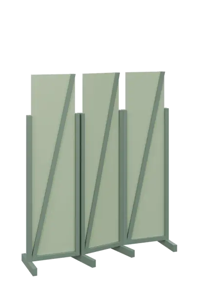 ATMOSFERE LINE 216, dřevěný 3-dílný paraván, mobilní, výška 1600 mm, rám industrial green, výplň pistáciově zelená