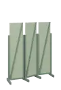 ATMOSFERE LINE 216, dřevěný 3-dílný paraván, mobilní, výška 1600 mm, rám industrial green, výplň pistáciově zelená