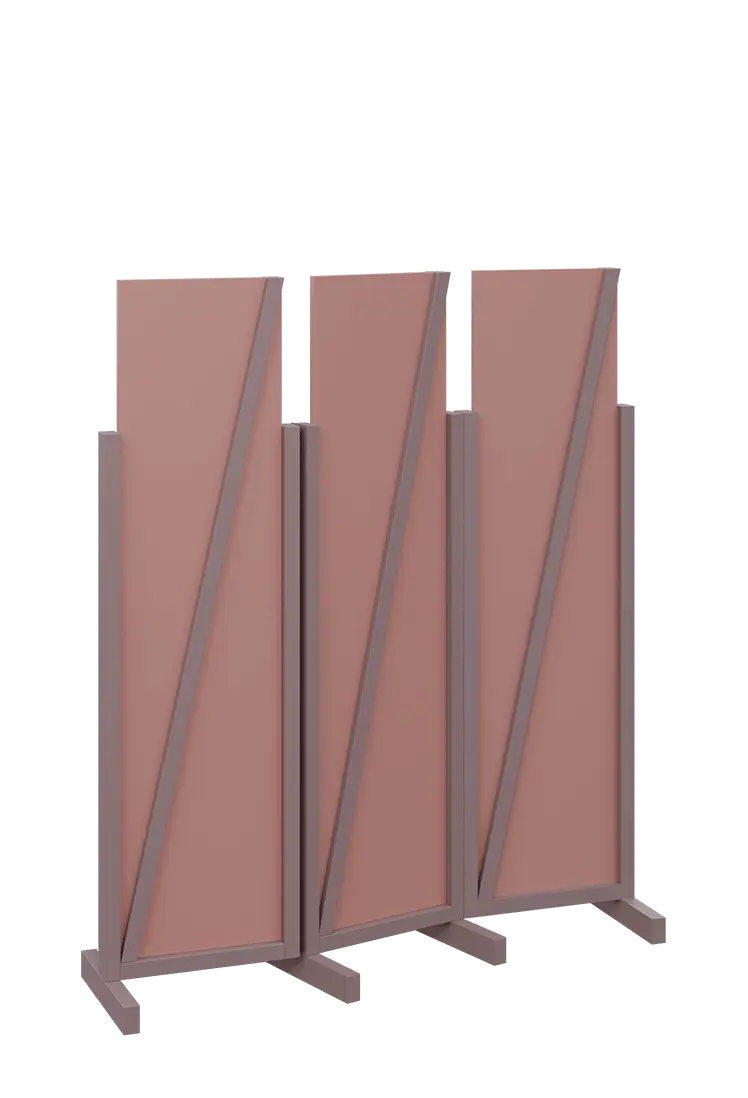 ATMOSFERE LINE 216, dřevěný 3-dílný paraván, mobilní, výška 1600 mm, rám sandy lilac, výplň antická růžová