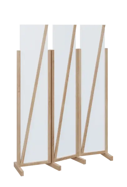 ATMOSFERE LINE 219, dřevěný 3-dílný paraván, mobilní, výška 1900 mm, rám dub bardolino, výplň bílá