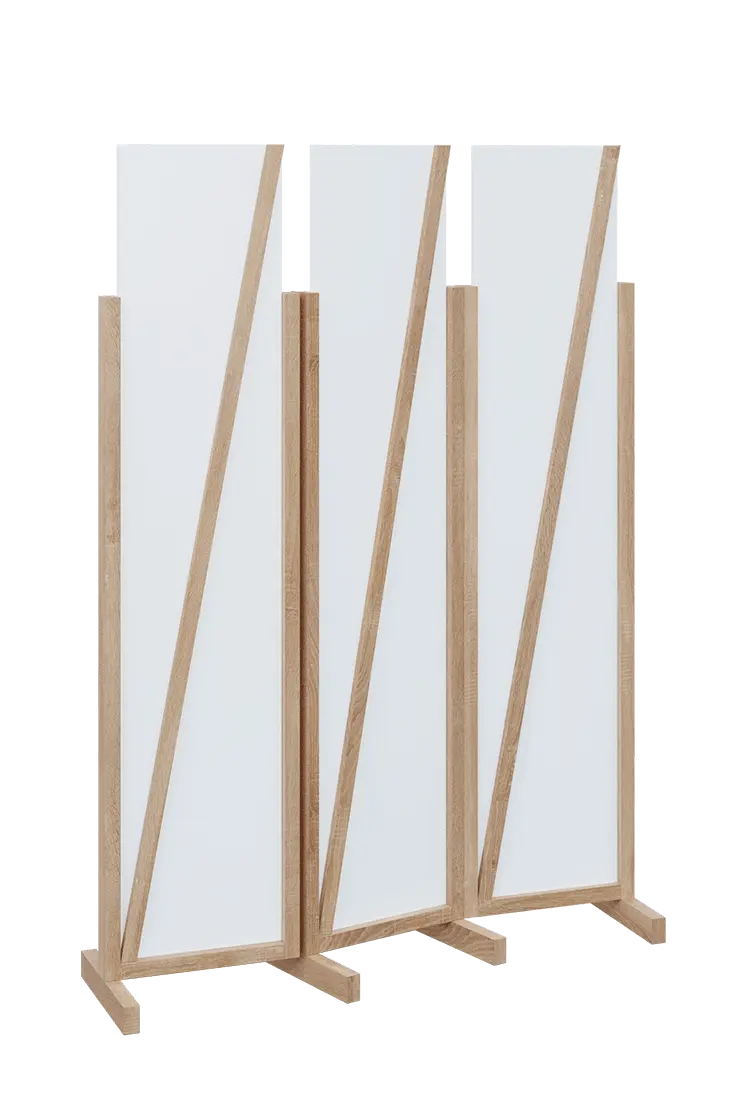 ATMOSFERE LINE 219, dřevěný 3-dílný paraván, mobilní, výška 1900 mm, rám dub bardolino, výplň bílá
