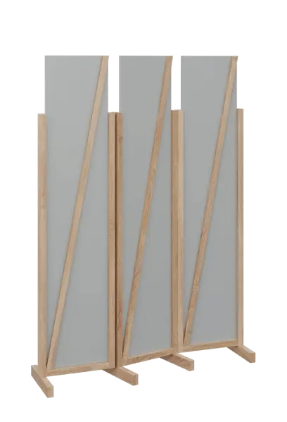 ATMOSFERE LINE 219, dřevěný 3-dílný paraván, mobilní, výška 1900 mm, rám dub bardolino, výplň šedá