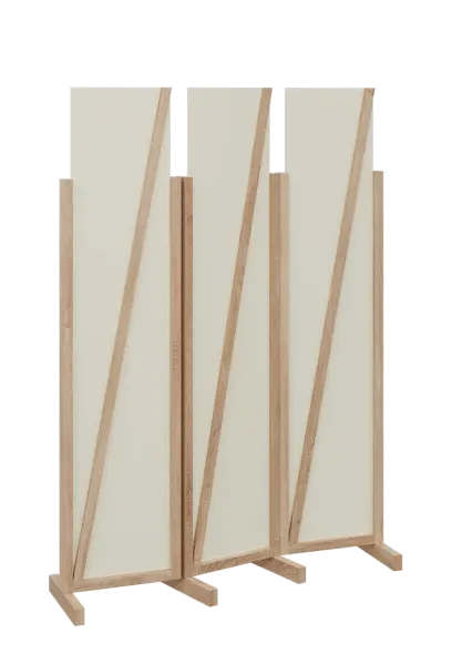 ATMOSFERE LINE 219, dřevěný 3-dílný paraván, mobilní, výška 1900 mm, rám dub bardolino, výplň smetanová