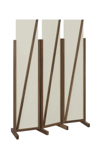 ATMOSFERE LINE 219, dřevěný 3-dílný paraván, mobilní, výška 1900 mm, rám ořech královský, výplň smetanová