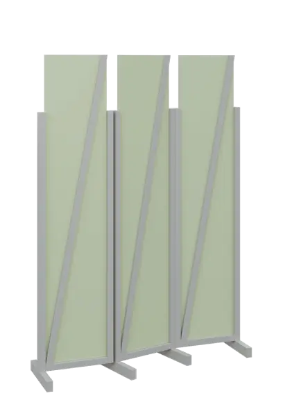 ATMOSFERE LINE 219, dřevěný 3-dílný paraván, mobilní, výška 1900 mm, rám šedá, výplň šedo-zelinkavá