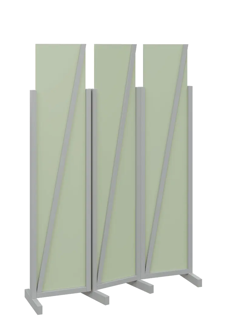 ATMOSFERE LINE 219, dřevěný 3-dílný paraván, mobilní, výška 1900 mm, rám šedá, výplň šedo-zelinkavá