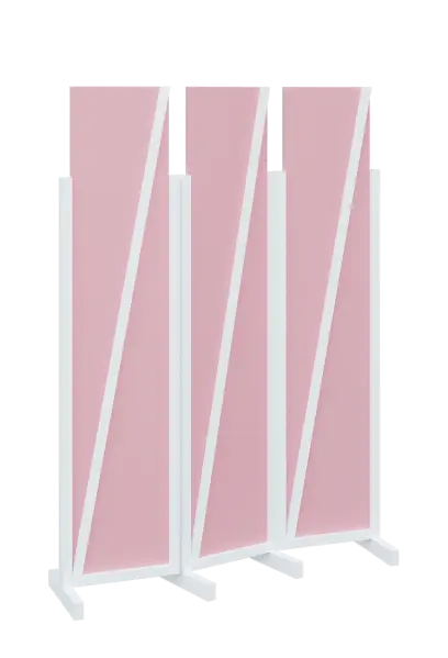 ATMOSFERE LINE 219, dřevěný 3-dílný paraván, mobilní, výška 1900 mm, rám bílá, výplň pastelově růžová