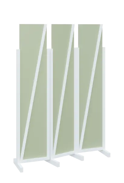 ATMOSFERE LINE 219, dřevěný 3-dílný paraván, mobilní, výška 1900 mm, rám bílá, výplň šedo-zelinkavá